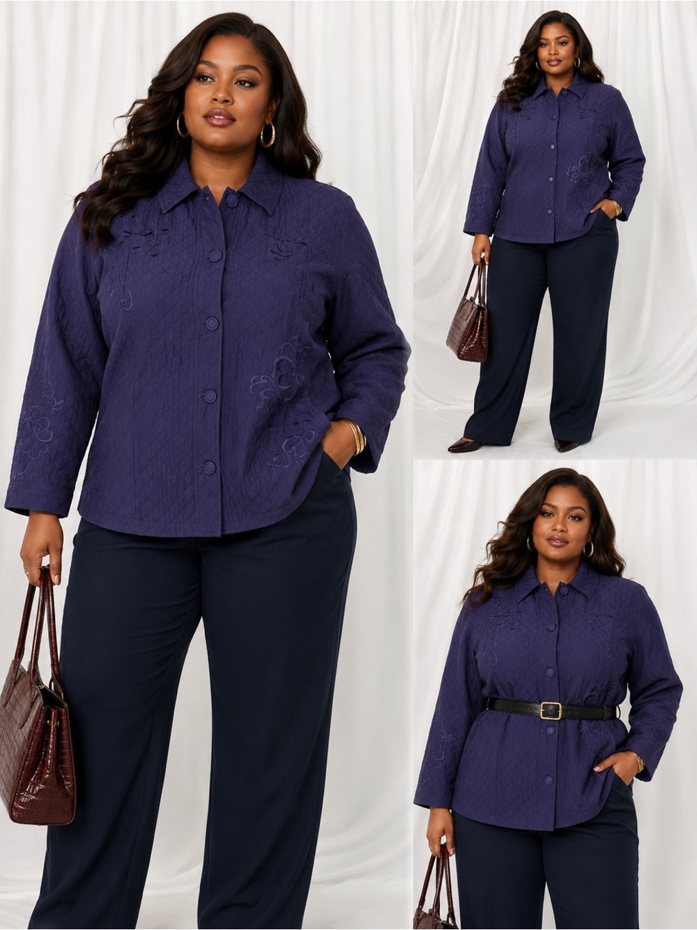 Chico’s Quilted Embroidered Jacket – Deep Purple Floral Jacket (1370)